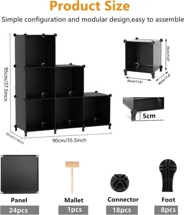 Alt view image 3 of 7 - AWTATOS Cube Storage Organizer, Storage Cubes Shelves Bookshelf, 6 Cube Closet Organizers and Storage, DIY Stackable Plastic Clothes Organizer Shelving for Bedroom, Home, Black