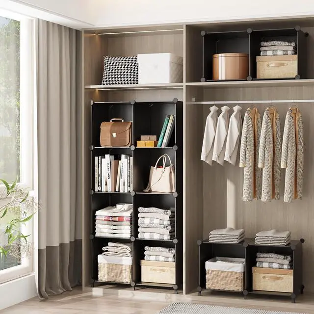 Alt view image 5 of 7 - AWTATOS Cube Storage Organizer, Storage Cubes Shelves Bookshelf, 6 Cube Closet Organizers and Storage, DIY Stackable Plastic Clothes Organizer Shelving for Bedroom, Home, Black