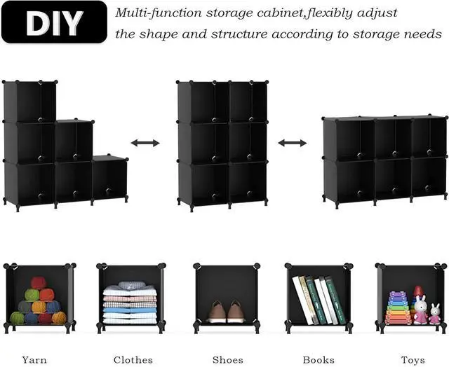 Alt view image 6 of 7 - AWTATOS Cube Storage Organizer, Storage Cubes Shelves Bookshelf, 6 Cube Closet Organizers and Storage, DIY Stackable Plastic Clothes Organizer Shelving for Bedroom, Home, Black