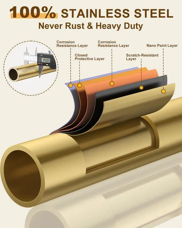Alt view image 3 of 6 - Upgraded 100% Stainless Steel Clothing Rack Load 760LBS, Heavy Duty Clothes Racks with Larger & Sturdy Wheel, Extendable & Adjustable Rolling Garment with Shelves (1 Single Rod, Gold)