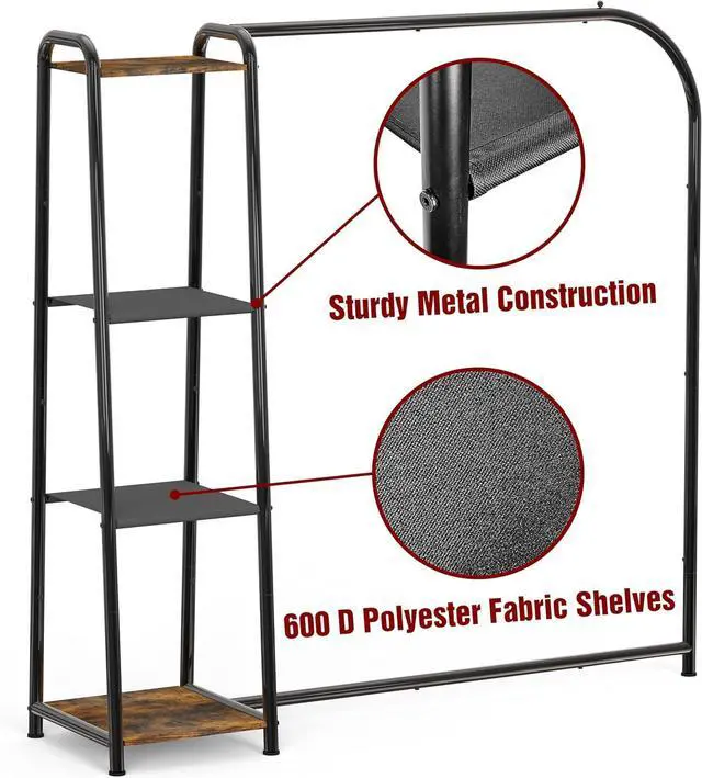 Alt view image 2 of 7 - Simple Houseware Heavy Duty Clothing Garment Rack with 4 Shelves, Portable Closet Organizer for Hanging Clothes, Black
