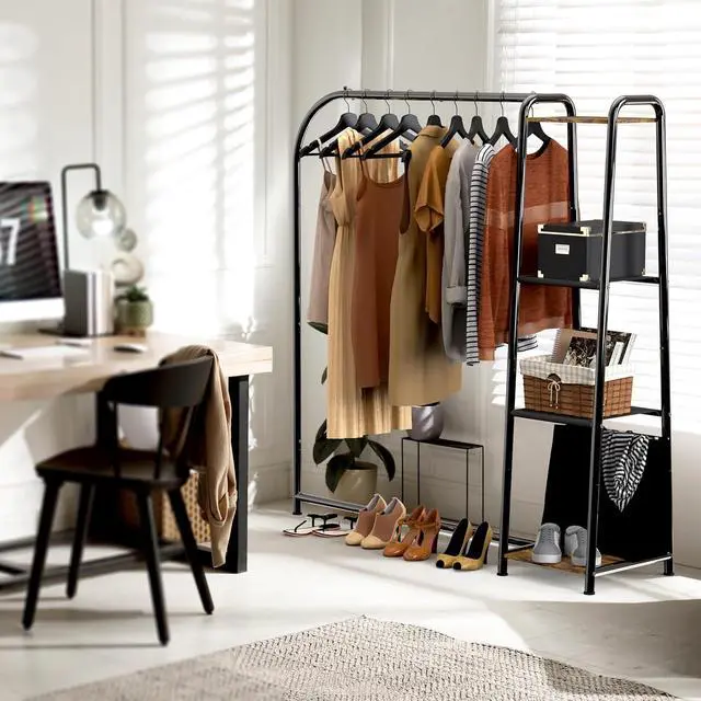 Alt view image 4 of 7 - Simple Houseware Heavy Duty Clothing Garment Rack with 4 Shelves, Portable Closet Organizer for Hanging Clothes, Black