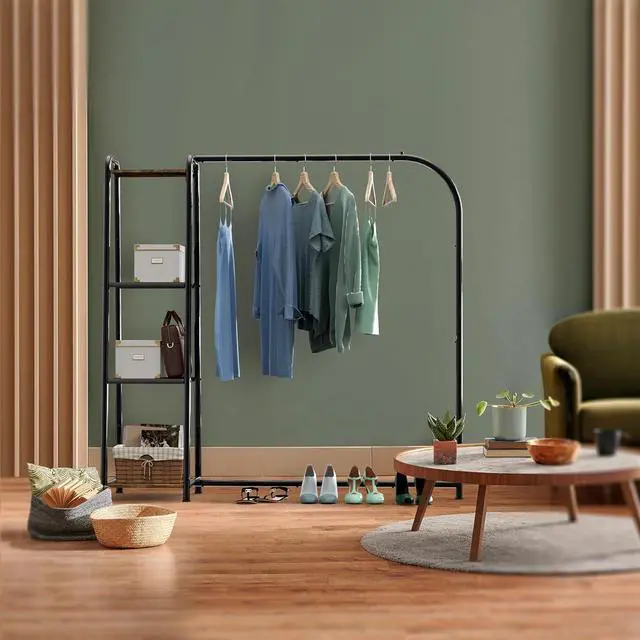 Alt view image 5 of 7 - Simple Houseware Heavy Duty Clothing Garment Rack with 4 Shelves, Portable Closet Organizer for Hanging Clothes, Black