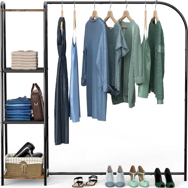 Alt view image 7 of 7 - Simple Houseware Heavy Duty Clothing Garment Rack with 4 Shelves, Portable Closet Organizer for Hanging Clothes, Black