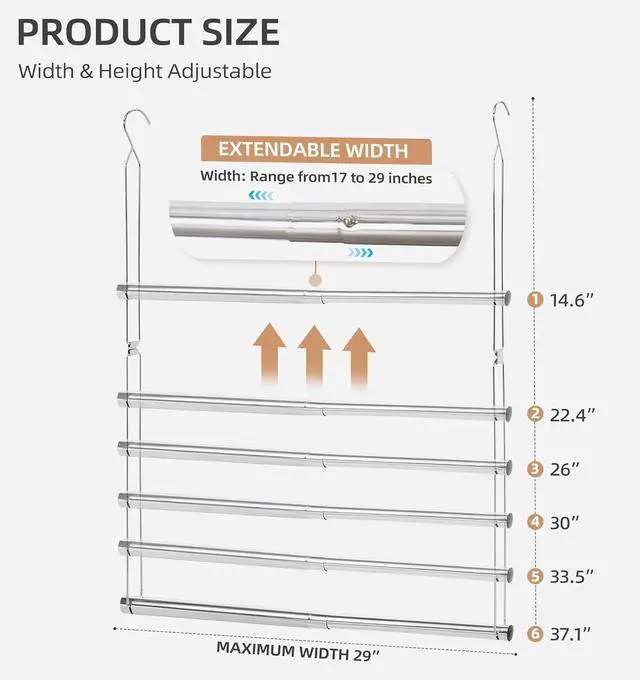 Alt view image 2 of 7 - STORAGE MANIAC Hanging Closet Rod, Adjustable Width and Height Closet Hanging Organizer, Space-Saving Clothes Hanging Bar, Closet Extender Hanging Rod Double Closet Hanging Rod, 2 Pack Chrome