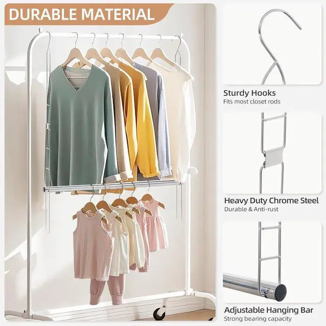Alt view image 3 of 7 - STORAGE MANIAC Hanging Closet Rod, Adjustable Width and Height Closet Hanging Organizer, Space-Saving Clothes Hanging Bar, Closet Extender Hanging Rod Double Closet Hanging Rod, 2 Pack Chrome