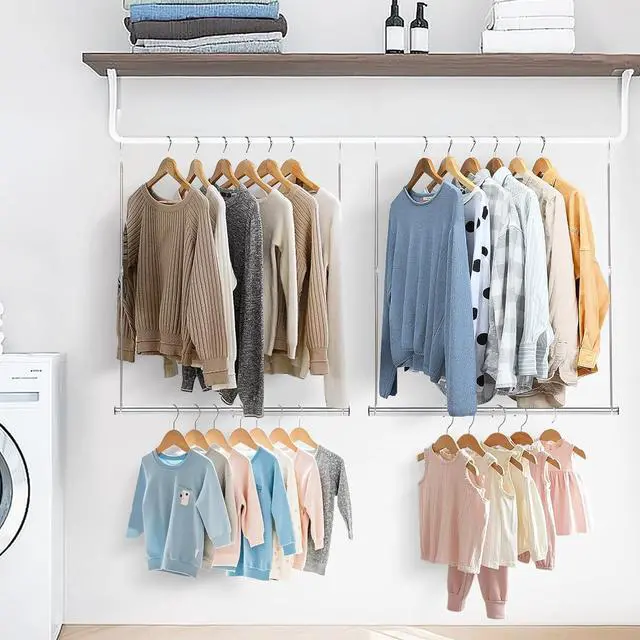 Alt view image 7 of 7 - STORAGE MANIAC Hanging Closet Rod, Adjustable Width and Height Closet Hanging Organizer, Space-Saving Clothes Hanging Bar, Closet Extender Hanging Rod Double Closet Hanging Rod, 2 Pack Chrome