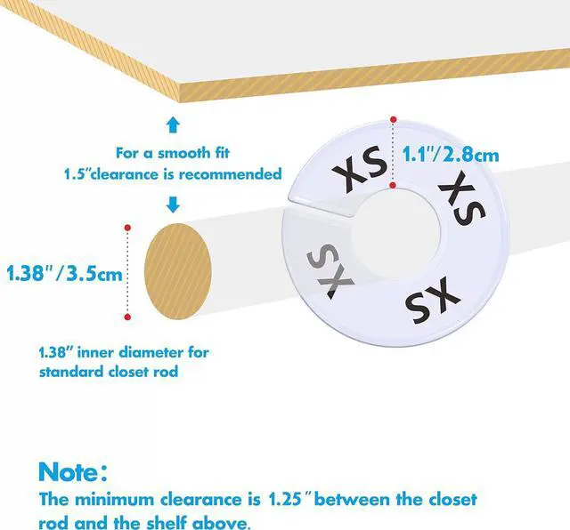 Alt view image 3 of 7 - 40 Pack Round White Plastic Clothing Size Closet Rack Dividers Hangers, Preprinted in 8 Sizes XXS, XS, S, M, L, XL, XXL, XXXL (Outer 3.5, Inner Diameter 1.38)