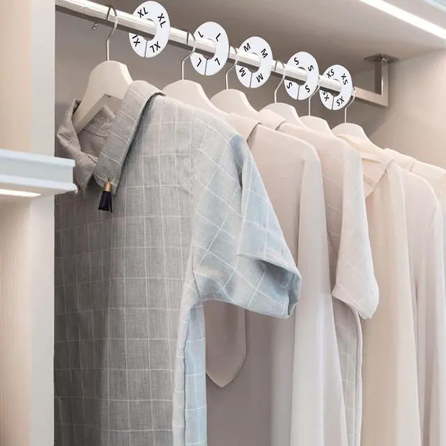 Alt view image 5 of 7 - 40 Pack Round White Plastic Clothing Size Closet Rack Dividers Hangers, Preprinted in 8 Sizes XXS, XS, S, M, L, XL, XXL, XXXL (Outer 3.5, Inner Diameter 1.38)