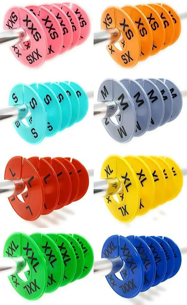 Main image of Clothes Size Dividers | 40 Pieces 8 Colors XXS-XXXL | Ultimate Clothing Rack Dividers | Round Clothes Rack Clothes Hangers, Commercial Clothing Racks, Clothing Shops by GIDABRAND