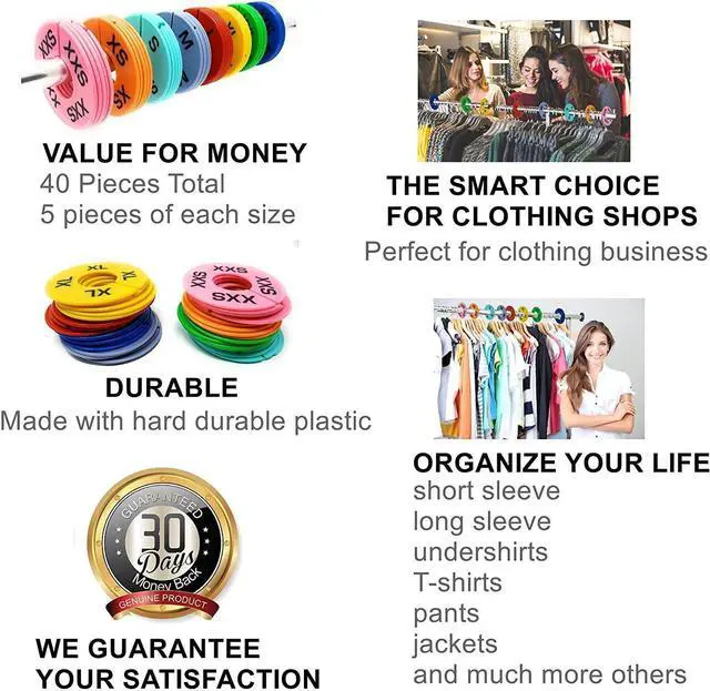 Alt view image 2 of 7 - Clothes Size Dividers | 40 Pieces 8 Colors XXS-XXXL | Ultimate Clothing Rack Dividers | Round Clothes Rack Clothes Hangers, Commercial Clothing Racks, Clothing Shops by GIDABRAND