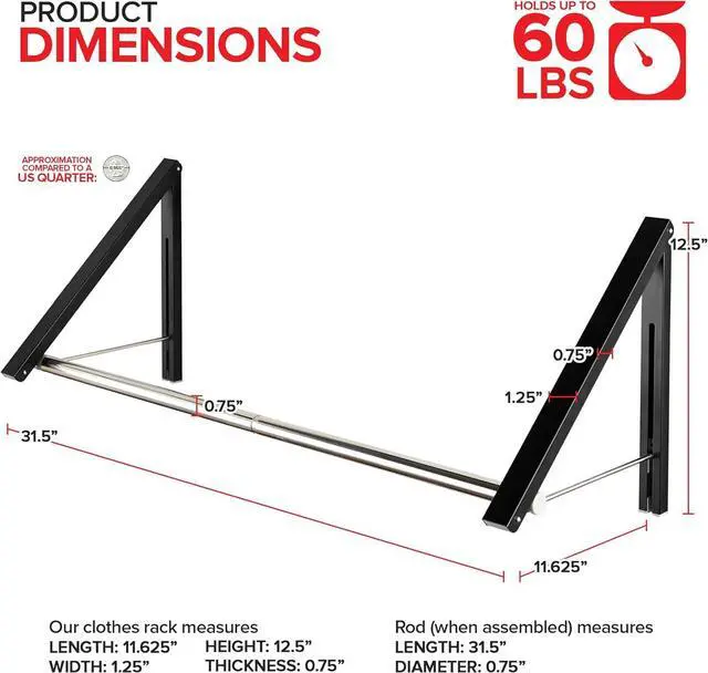 Alt view image 2 of 7 - Double Foldable Clothing Rack w/ Extension Rod, Wall-Mounted Retractable Clothes Hanger for Laundry Dryer Room, Hanging Drying Rod, Small Collapsible Folding Garment Racks, Dorm Accessories (Black)