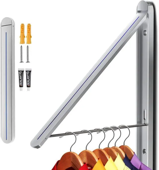 Main image of Clothes Drying Rack,Wall Mounted Clothes Hanging Rack,Retractable Folding Hanger,Laundry Room Organization,Drying Racks for Laundry,Bathroom,Garage,Indoor&Outdoor Aluminum1pcs
