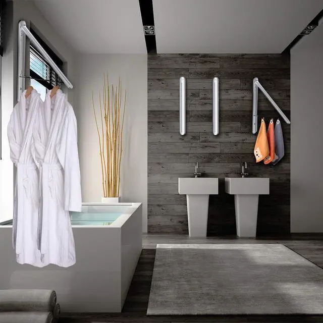 Alt view image 4 of 7 - Clothes Drying Rack,Wall Mounted Clothes Hanging Rack,Retractable Folding Hanger,Laundry Room Organization,Drying Racks for Laundry,Bathroom,Garage,Indoor&Outdoor Aluminum1pcs