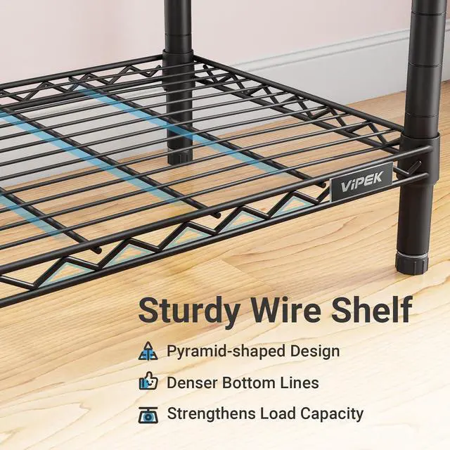 Alt view image 5 of 7 - VIPEK V1 Medium Portable Garment Racks 440lbs Load Capacity, Heavy Duty Clothes Rack with 4 Tiers Adjustable Shelves & Hanging Rod, Compact Space-Saving Storage for Small Apartments/Dorms (Black)