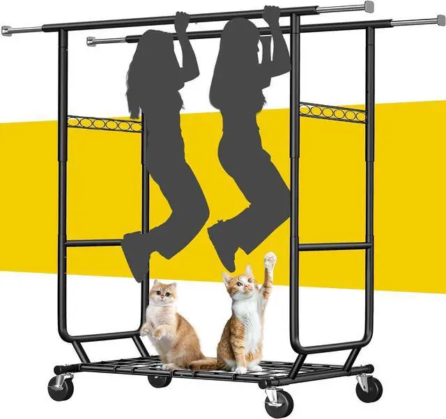 Main image of Raybee Clothes Rack Load 630LBS, Heavy Duty Clothes Rack, Rolling Clothing Racks for Hanging Clothes with Wheels, Adjustable & Commercial Garment Rack, 22" D x 75" W x 68" H, Black