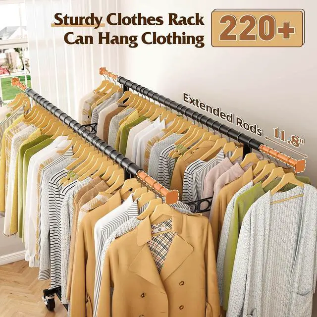 Alt view image 3 of 7 - Raybee Clothes Rack Load 630LBS, Heavy Duty Clothes Rack, Rolling Clothing Racks for Hanging Clothes with Wheels, Adjustable & Commercial Garment Rack, 22" D x 75" W x 68" H, Black