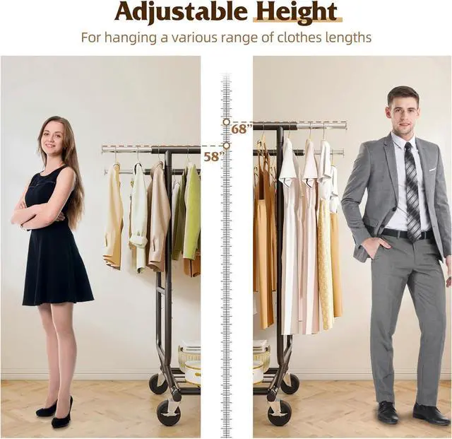 Alt view image 4 of 7 - Raybee Clothes Rack Load 630LBS, Heavy Duty Clothes Rack, Rolling Clothing Racks for Hanging Clothes with Wheels, Adjustable & Commercial Garment Rack, 22" D x 75" W x 68" H, Black