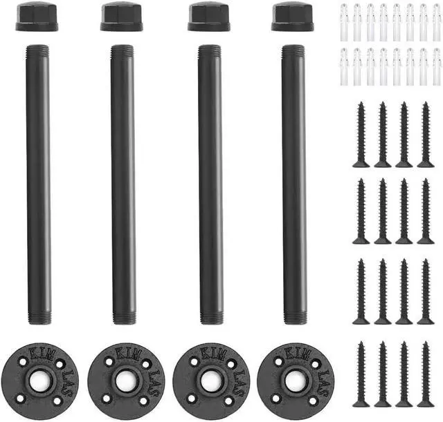 Alt view image 4 of 6 - Industrial Pipe Clothing Rack 12 Inch 4 Pack, Wall Mounted Clothes Rack Heavy Duty Rustic Vintage Steel Black Metal Clothing Hanging Rod