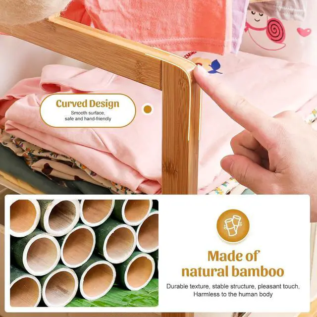 Alt view image 6 of 7 - Kids Clothing Rack Bamboo with 2 Storage Baskets and 2 Adjustable Hanging Rods,Child Garment Holder with Shelf, Dress up Racks for Playroom,Toddlers Bedroom (Natural)