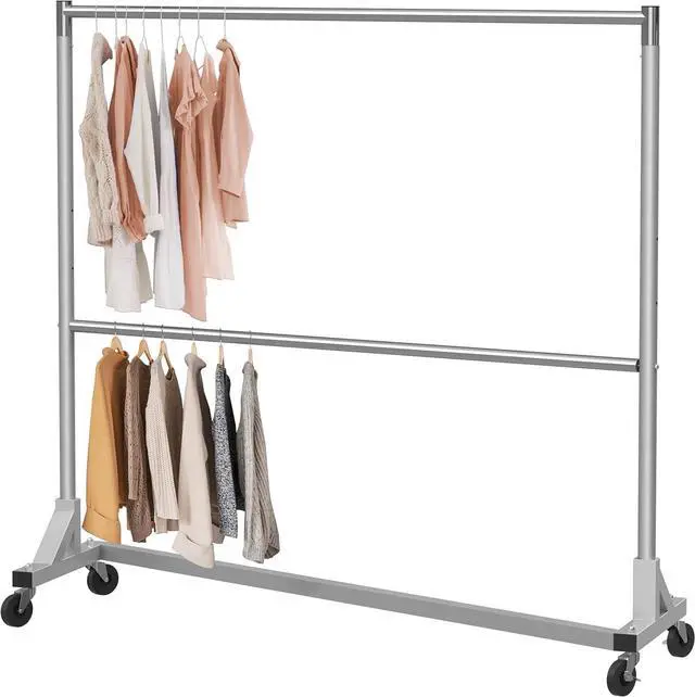 Main image of Simple Houseware Commercial Grade Z-Base Double Rod Garment Rack, 600lb Load, 63 inch, Silver