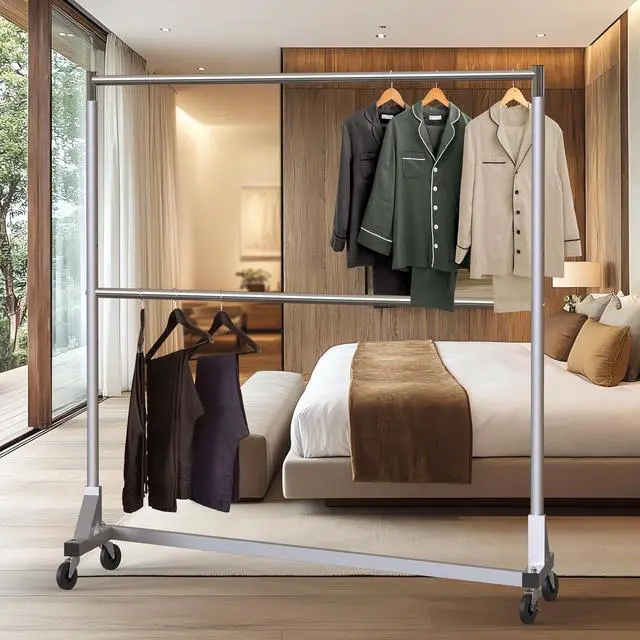 Alt view image 6 of 7 - Simple Houseware Commercial Grade Z-Base Double Rod Garment Rack, 600lb Load, 63 inch, Silver
