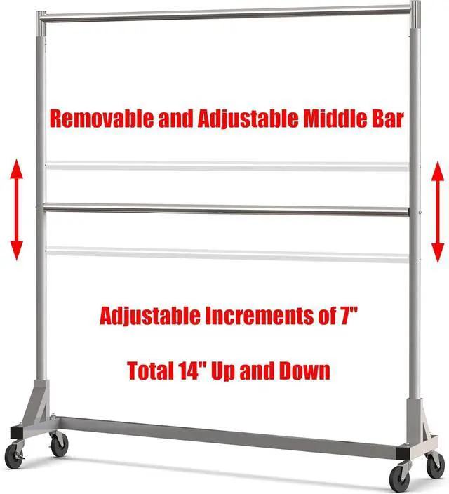 Alt view image 7 of 7 - Simple Houseware Commercial Grade Z-Base Double Rod Garment Rack, 600lb Load, 63 inch, Silver