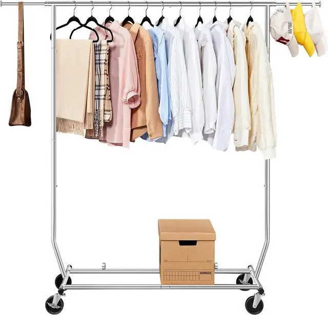 Main image of Yaheetech Clothes Rack with Wheels, Heavy-Duty Clothing Organizer, Adjustable Commercial Retail Display Rack, Portable Closet, Chrome-Plated, Silver