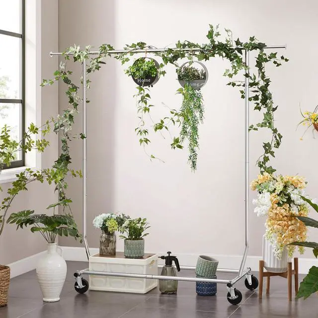 Alt view image 7 of 7 - Yaheetech Clothes Rack with Wheels, Heavy-Duty Clothing Organizer, Adjustable Commercial Retail Display Rack, Portable Closet, Chrome-Plated, Silver