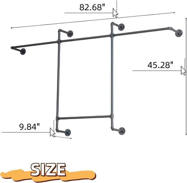 Alt view image 4 of 7 - Industrial Pipe Clothing Rack, Hanging Garment Rack, Wall Mounted Pipe Clothes Rack with Four Hanging Rods, Heavy Duty Garment Rack, Industrial Steampunk Closet Organizer Hall Tree (Metal Pipes-Black)