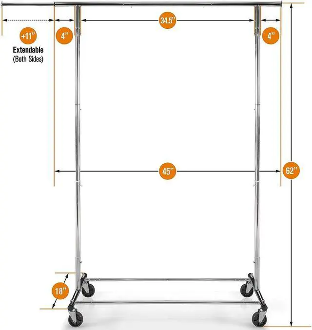 Alt view image 2 of 7 - Clothes Rack for Hanging Clothes - Heavy Duty Commercial Grade Chrome for Clothing, Garment Rack Adjustable, Collapsible, Expandable Clothing Rack, 200 LBS Capacity