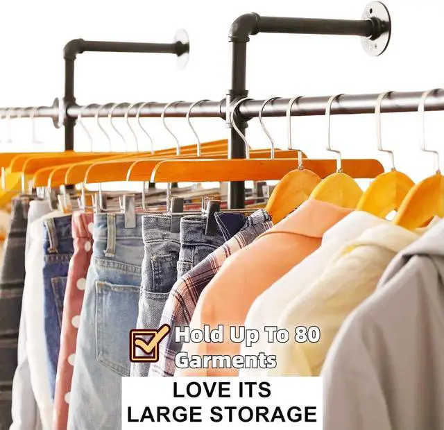 Alt view image 5 of 7 - Industrial Pipe Clothing Rack, Hanging Garment Rack, Wall Mounted Pipe Clothes Rack with Four Hanging Rods, Heavy Duty Garment Rack, Industrial Steampunk Closet Organizer Hall Tree (Metal Pipes-Black)