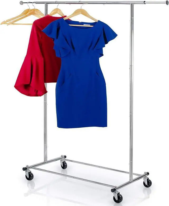 Alt view image 5 of 7 - Clothes Rack for Hanging Clothes - Heavy Duty Commercial Grade Chrome for Clothing, Garment Rack Adjustable, Collapsible, Expandable Clothing Rack, 200 LBS Capacity