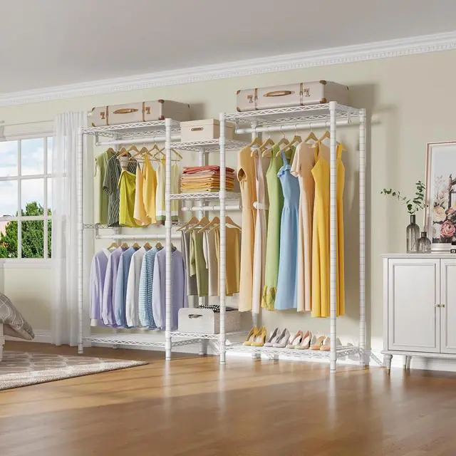 Alt view image 2 of 7 - VIPEK Classic V6 Wire Garment Rack 5 Tiers Heavy Duty Clothes Rack for Hanging Clothes, Wardrobe Racks Compact Large Metal Clothing Racks Freestanding Closet Storage Racks, Max Load 850LBS, White