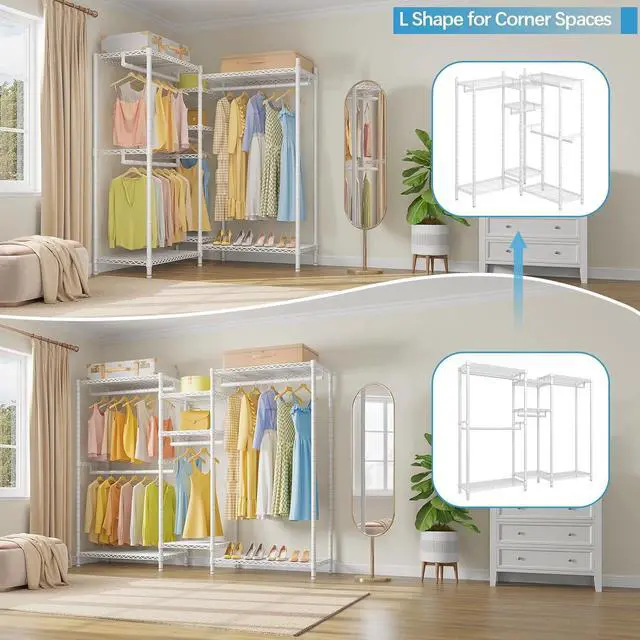 Alt view image 3 of 7 - VIPEK Classic V6 Wire Garment Rack 5 Tiers Heavy Duty Clothes Rack for Hanging Clothes, Wardrobe Racks Compact Large Metal Clothing Racks Freestanding Closet Storage Racks, Max Load 850LBS, White