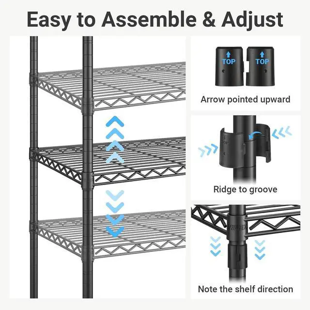 Alt view image 7 of 7 - VIPEK V1 Medium Portable Garment Racks 440lbs Load Capacity, Heavy Duty Clothes Rack with 4 Tiers Adjustable Shelves & Hanging Rod, Compact Space-Saving Storage for Small Apartments/Dorms (Black)