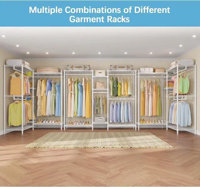 Alt view image 7 of 7 - VIPEK Classic V6 Wire Garment Rack 5 Tiers Heavy Duty Clothes Rack for Hanging Clothes, Wardrobe Racks Compact Large Metal Clothing Racks Freestanding Closet Storage Racks, Max Load 850LBS, White