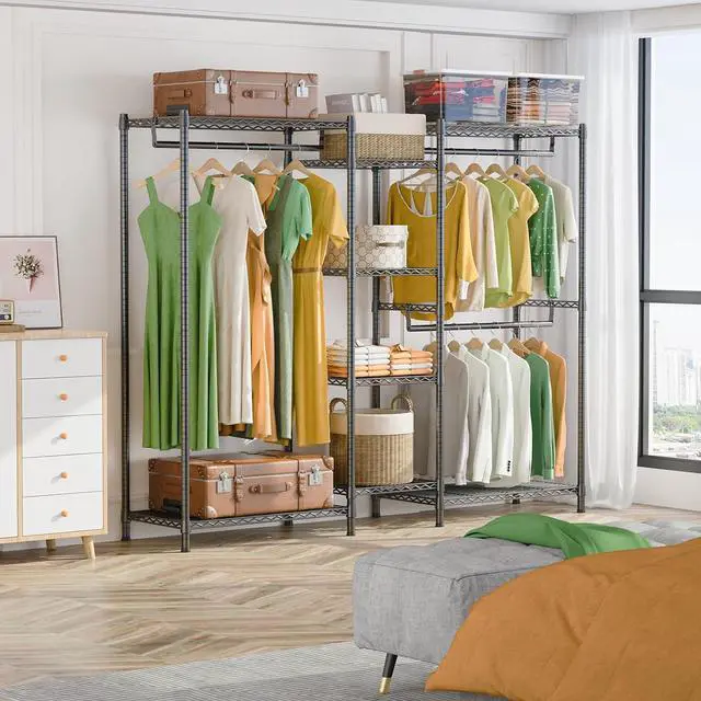 Alt view image 3 of 7 - LEHOM G6M Heavy Duty Clothes Rack for Hanging Clothes, Portable Garment Rack Compact Size Closet Organizer, Freestanding Metal Clothing Rack Wardrobe Closet with Storage Shelves for Bedroom(Medium)