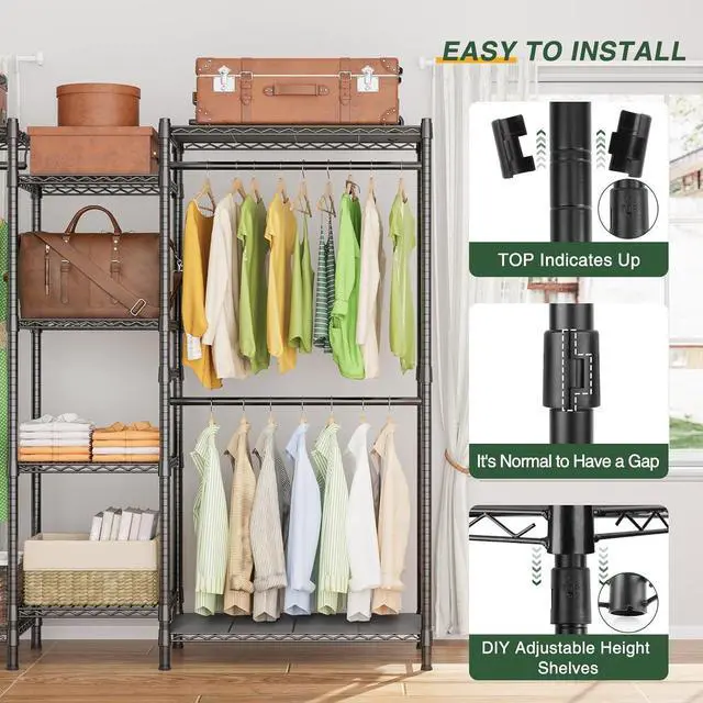 Alt view image 4 of 7 - LEHOM G6M Heavy Duty Clothes Rack for Hanging Clothes, Portable Garment Rack Compact Size Closet Organizer, Freestanding Metal Clothing Rack Wardrobe Closet with Storage Shelves for Bedroom(Medium)