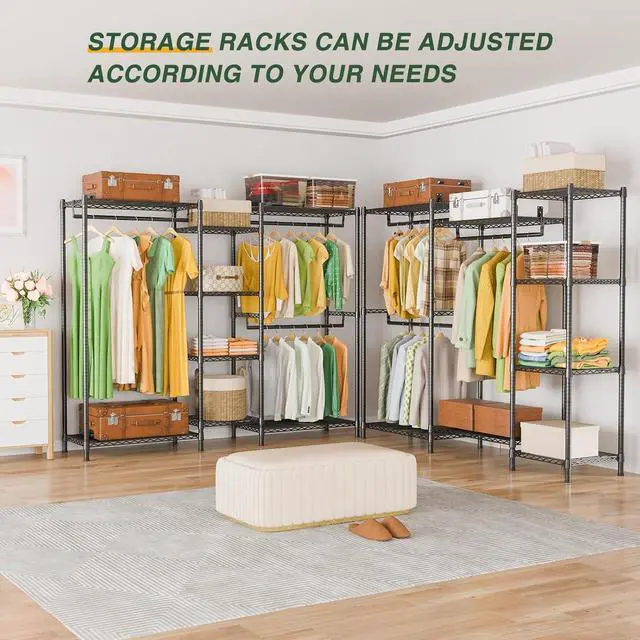 Alt view image 7 of 7 - LEHOM G6M Heavy Duty Clothes Rack for Hanging Clothes, Portable Garment Rack Compact Size Closet Organizer, Freestanding Metal Clothing Rack Wardrobe Closet with Storage Shelves for Bedroom(Medium)