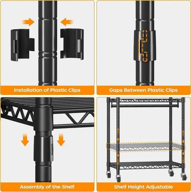 Alt view image 7 of 7 - Heavy Duty Rolling Garment Rack with Adjustable Wire Shelving, 3 Tiers Clothes Rack with Double Rods and Side Hooks, Freestanding Wardrobe Storage Rack Metal Clothing Rack, Black