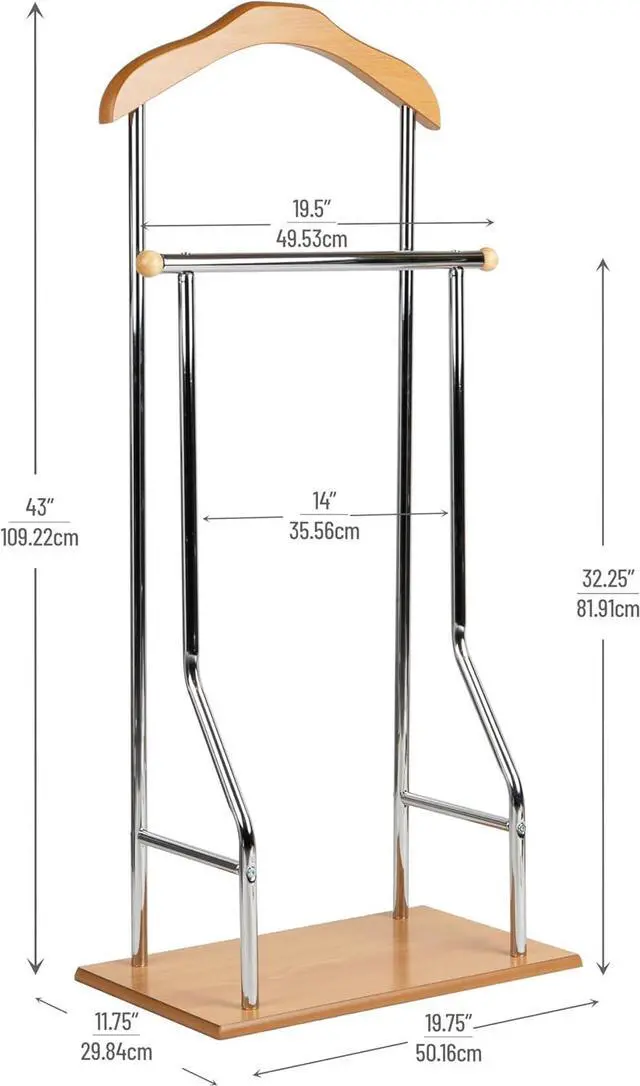 Alt view image 3 of 7 - Mind Reader Valet Stand, Clothes Rack, Clothing Organizer, Jacket Hanger, Metal, Wood, 19.75" L x 11.75" W x 43" H, Silver