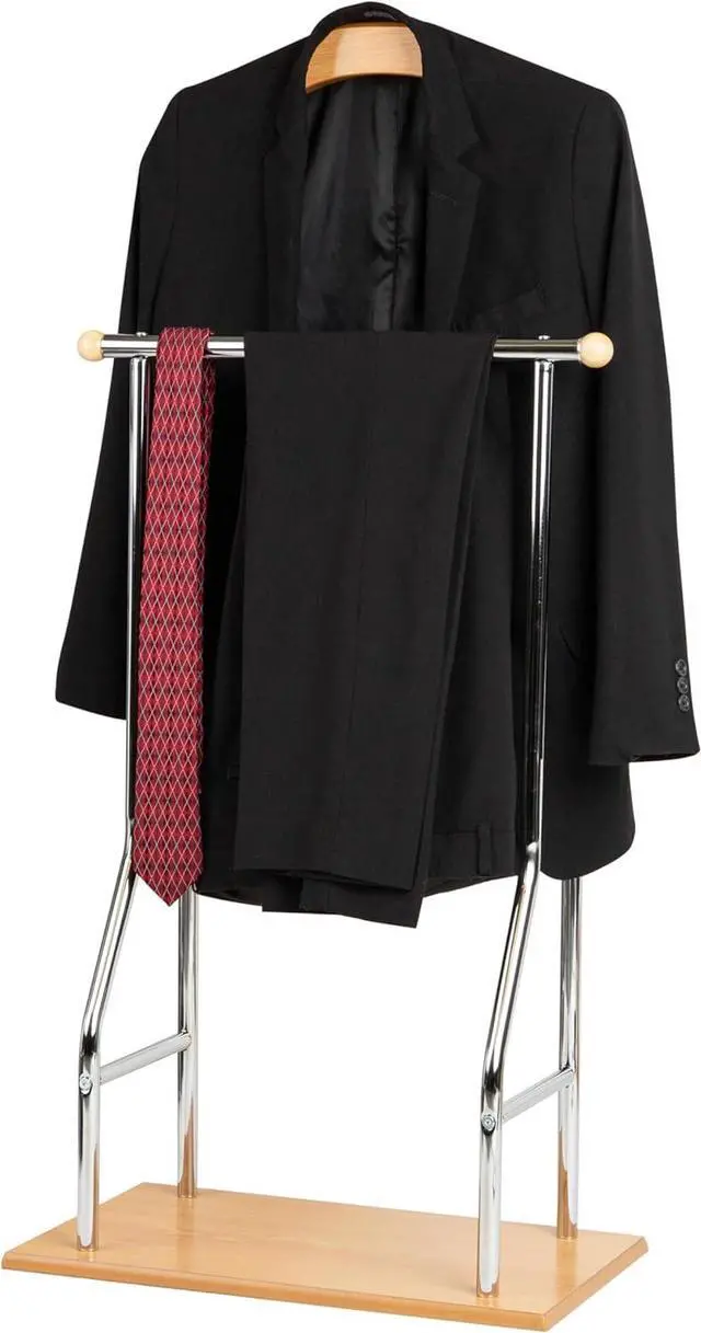Alt view image 6 of 7 - Mind Reader Valet Stand, Clothes Rack, Clothing Organizer, Jacket Hanger, Metal, Wood, 19.75" L x 11.75" W x 43" H, Silver