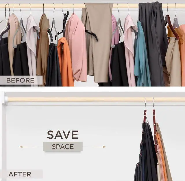 Alt view image 3 of 7 - MORALVE Pants Hangers Space Saving - 2 Pack European Beechwood Scarf and Jean Hangers - Closet Organizer and Space Saver Pant Rack, Leggings Hanger, and Scarf Holder with 360° Swivel Hook