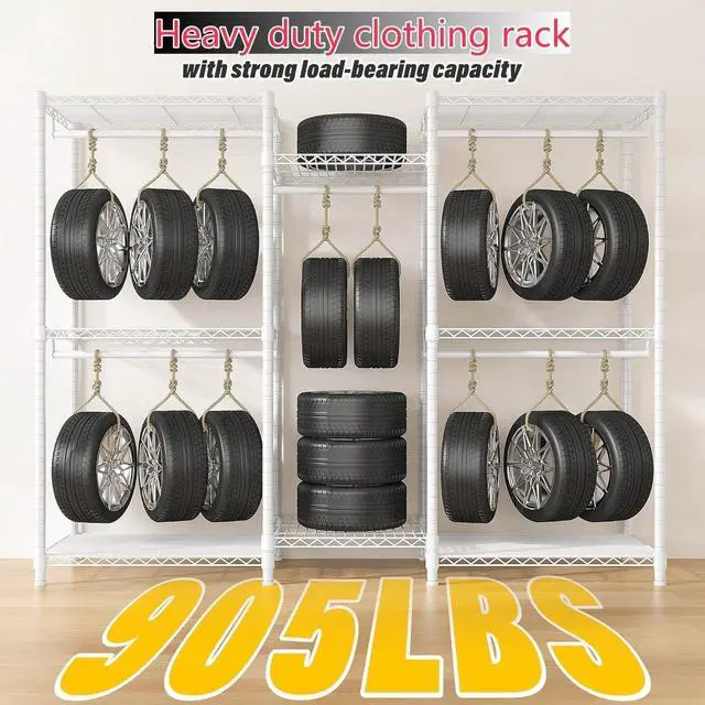 Alt view image 3 of 7 - Raybee Clothing Racks for Hanging Clothes with Cover, Clothes Rack Loads 905 LBS,Heavy Duty Portable Closet with Shelves, Adjustable,White,75" W*17.8" D*77" H