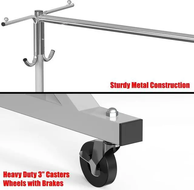 Alt view image 4 of 7 - Simple Houseware Industrial Grade Z-Base Garment Rack, 500lb Load with 62" Extra Long bar w/Clear Cover and Tube Bracket