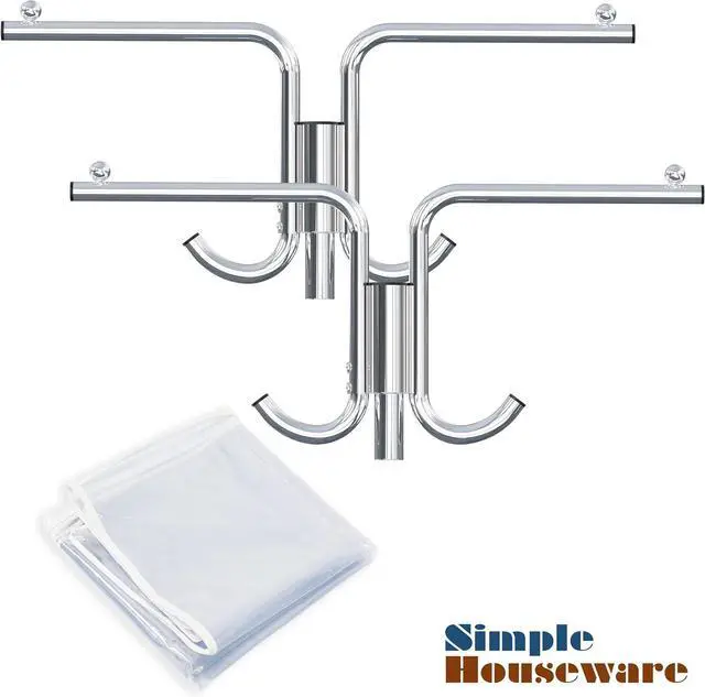 Alt view image 7 of 7 - Simple Houseware Industrial Grade Z-Base Garment Rack, 500lb Load with 62" Extra Long bar w/Clear Cover and Tube Bracket