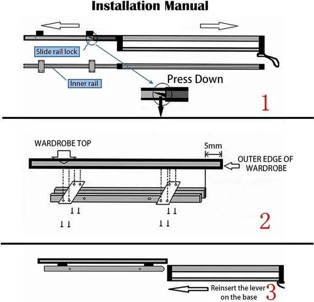 Alt view image 6 of 6 - Closet Clothes Hanger Rail,Pull-Out Closet Rod 30-60cm,Wardrobe Clothing Rail,Closet Organizer Rack for Pants and Coat (400MM/15.7INCH)