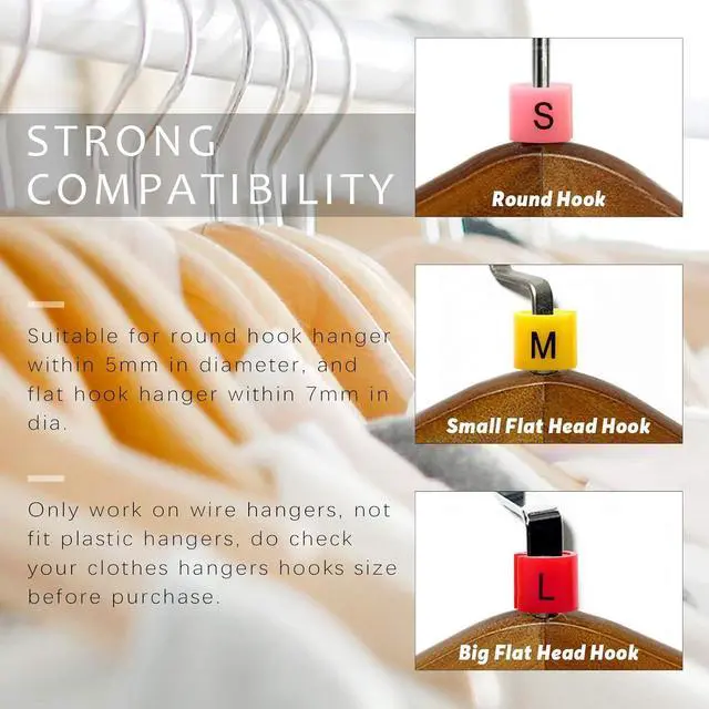 Alt view image 5 of 7 - Swpeet 820Pcs 9 Common Sizes Plastic Hanger Size Markers Assortment Kit, XXS - 4XL Color-Coding Hanger Sizes Tags Marker for Wire Hangers Clothing Hangers with Storage Box