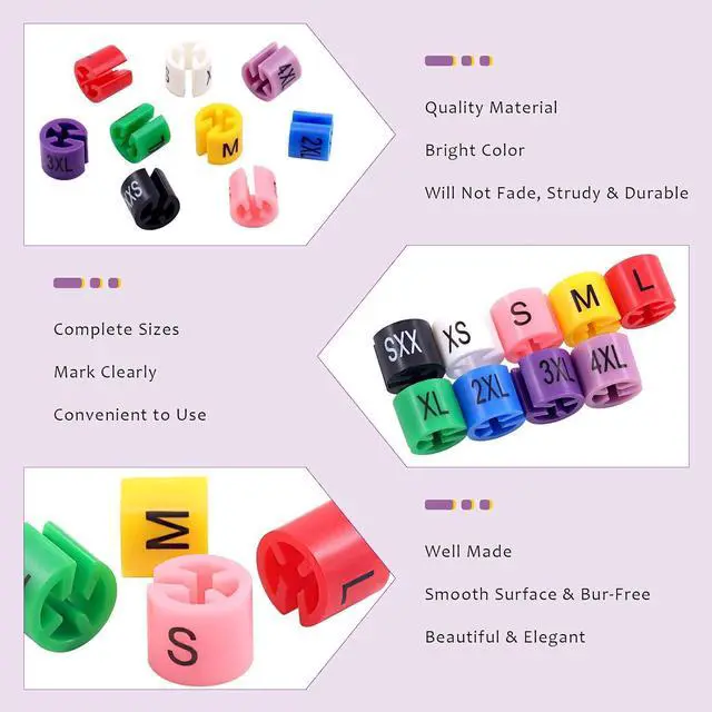 Alt view image 3 of 7 - Swpeet 820Pcs 9 Common Sizes Plastic Hanger Size Markers Assortment Kit, XXS - 4XL Color-Coding Hanger Sizes Tags Marker for Wire Hangers Clothing Hangers with Storage Box